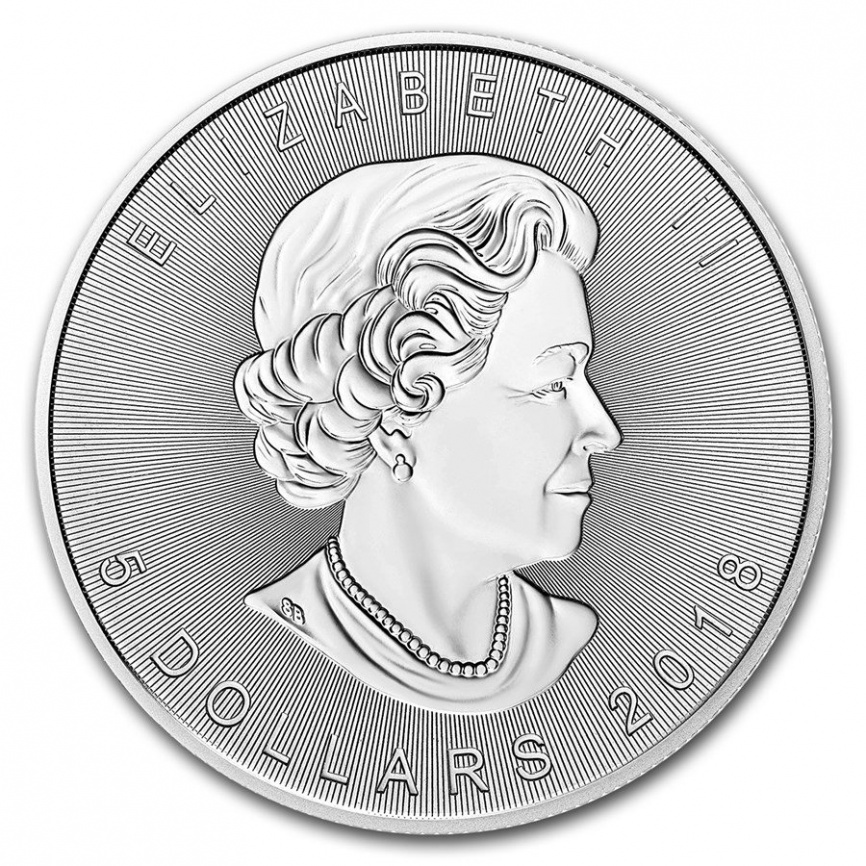 Кленовый лист - Канада, серебро, 5 долларов фото 2