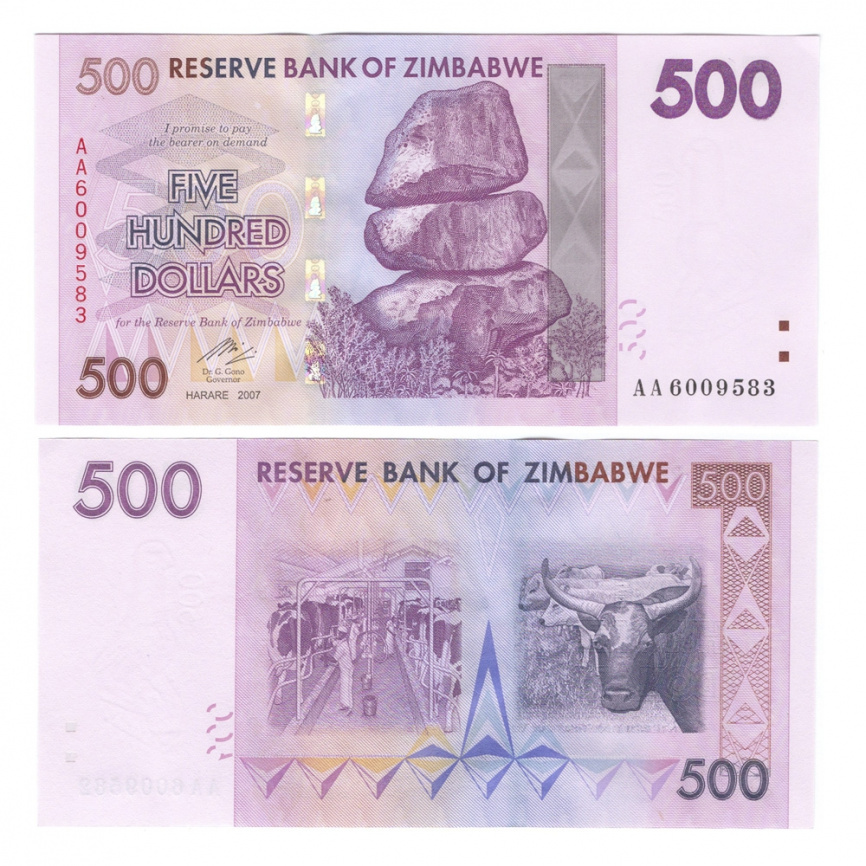 Зимбабве 500 долларов 2007 год фото 1