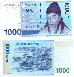 Южная Корея 1000 вон 2007 год