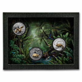 Набор "Золотая коллекция рептилий" 3D-вставка, золочение - Самоа, 5 долларов
