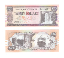 Гайана 20 долларов 1996-2018 гг
