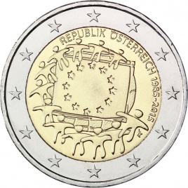 30 лет еврофлагу - 2 евро, Австрия, 2015 год