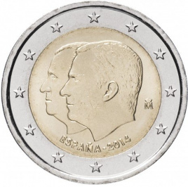 Передача Хуаном Карлосом I трона Филиппу VI - 2 евро, Испания, 2014 год