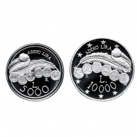 Набор Сан-Марино "Последняя лира" 5000 и 10000 лир - серебро, 2001 год