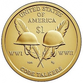 Солдатские каски индейцев-радистов - 1 доллар из серии Сакагавея (Индианка) США