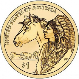 Индеец с лошадью - 1 доллар из серии Сакагавея (Индианка) США