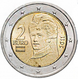 2 евро Австрия 2011 - Регулярный выпуск 2008-2022гг (из обращения)