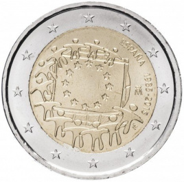 30 лет еврофлагу - 2 евро, Испания, 2015 год