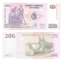 Конго 200 франков 2007-2022 гг