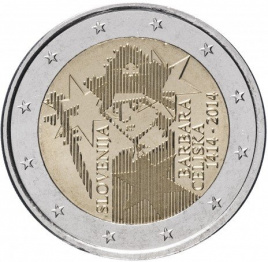 Барбара Цилли (Barbara Celjka) - 2 евро, Словения, 2014 год 