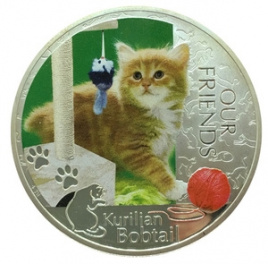 Кошка Курильский бобтейл, 2 доллара, о. Ниуэ, 2012 год