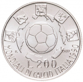 Италия 200 лир 1989 - ЧМ по футболу в Италии 1990