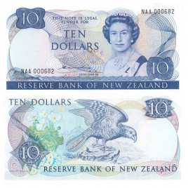 Новая Зеландия 10 долларов 1989-1992 гг (Елизавета II)