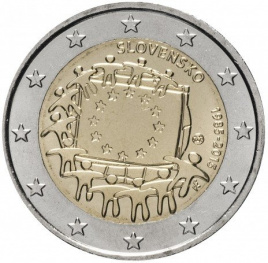 30 лет еврофлагу - 2 евро, Словакия, 2015 год