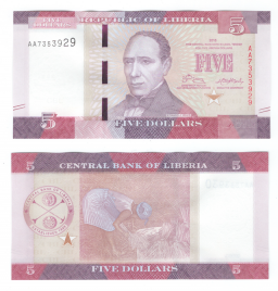 Либерия 5 долларов 2016 год