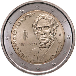 2 евро Италия 2023 - Алессандро Мандзони. 150 лет со дня смерти