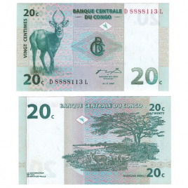 Конго 20 сантимов 1997 год