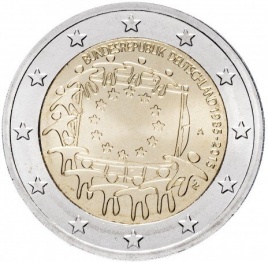 30 лет еврофлагу - 2 евро, Германия, 2015 год