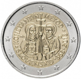 1150 лет прибытия Кирилла и Мефодия с миссией в Великую Моравию - 2 евро, Словакия, 2013 год