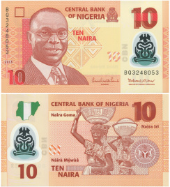 Нигерия, 10 найра, 2009-2019 гг  (полимер)