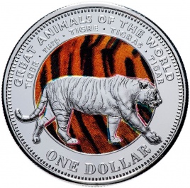 Тигр (цветная печать) - Фиджи, 1 доллар, 2009 год