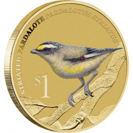 Полосатая радужная птица, 1 доллар, Тувалу, 2013 год