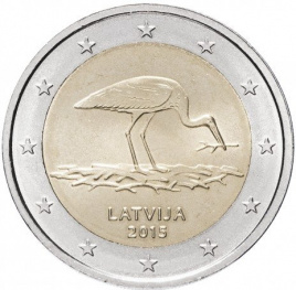 Аист - 2 евро, Латвия, 2015 год