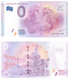 0 евро (euro) сувенирные - Аквариум в г.Ванн (Франция), 2015 год