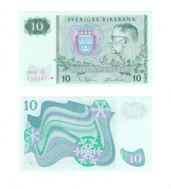 Швеция 10 крон 1963-1990 гг (Aunc)