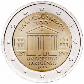 2 евро Эстония 2019 - 100-летие Тартуского университета