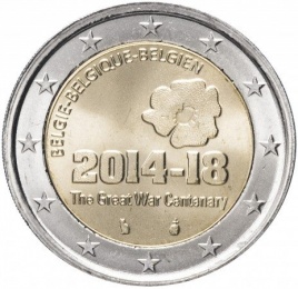 100 лет с начала Первой Мировой войны - 2 евро, Бельгия, 2014 год