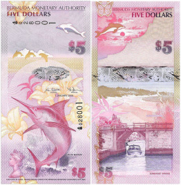 Бермудские острова 5 долларов 2009 года (рыба)