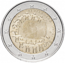 30 лет еврофлагу - 2 евро, Люксембург, 2015 год