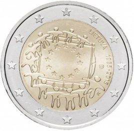 30 лет еврофлагу - 2 евро, Литва, 2015 год