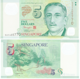 Сингапур 5 долларов 2007-2018 гг (полимер)