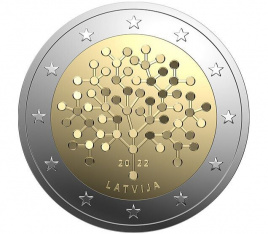 2 евро Латвия 2022 - Финансовая грамотность - 100 лет банку Латвии