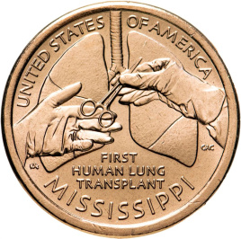 Американские инновации "Первая пересадка легких человеку (Миссисипи) - 1 доллар, США, 2023 год