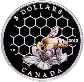 Пчела и улей (тампопечать) - Канада, 3 доллара, 2013 год