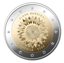 2 евро Латвия 2023 - Украина. Подсолнух