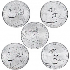 Набор монет США "Путешествие на Запад" 5 центов (5шт)