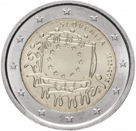 30 лет еврофлагу - 2 евро, Словения, 2015 год