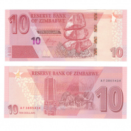 Зимбабве 10 долларов 2019 год