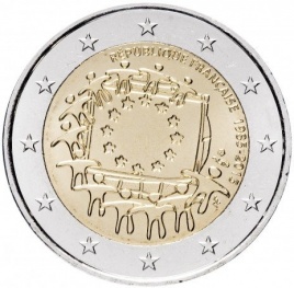 30 лет еврофлагу - 2 евро, Франция, 2015 год