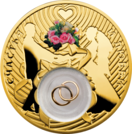 Свадебная монета с позолоченными кольцами, 2 доллара, о. Ниуэ, 2013 год
