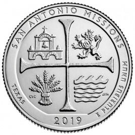 Нац.исторический парк Миссии Сан-Антонио, Техас - Парки США, 2019 год, 25 центов