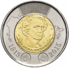 200 лет со дня рождения Джона Макдональда - 2 доллара 2015 год, Канада