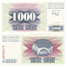Босния и Герцеговина 1000 динар 1992 год
