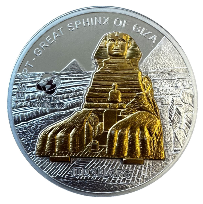 Большой сфинкс, серия Мировые памятники - о.Кука, 2008 год, 10 долларов фото 1