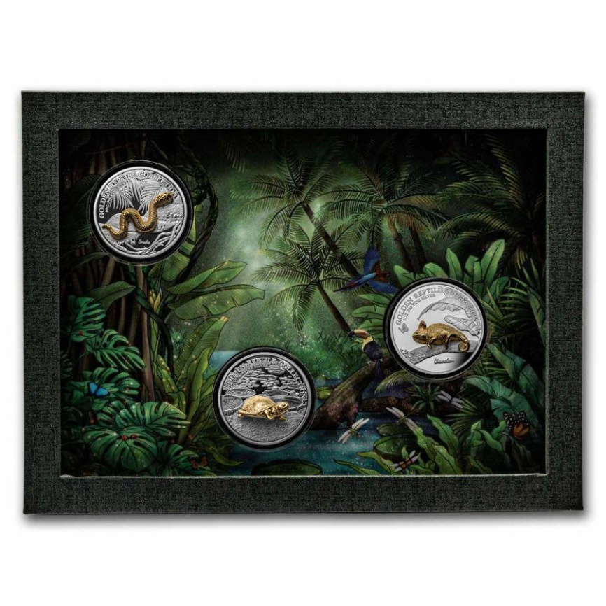 Набор "Золотая коллекция рептилий" 3D-вставка, золочение - Самоа, 5 долларов фото 1