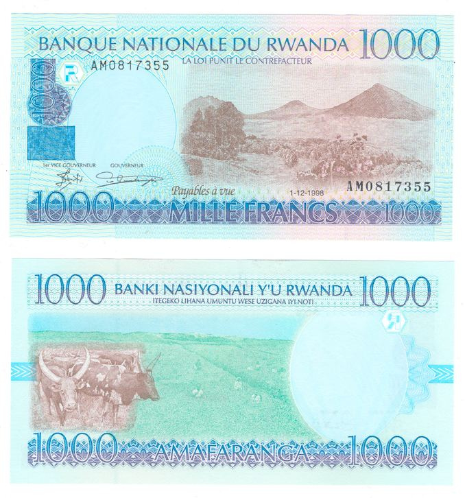 Руанда 1000 франков 1998 год фото 1